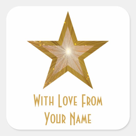 "Gold" Star 'with Love from' vierkante sticker wit (Voorkant)