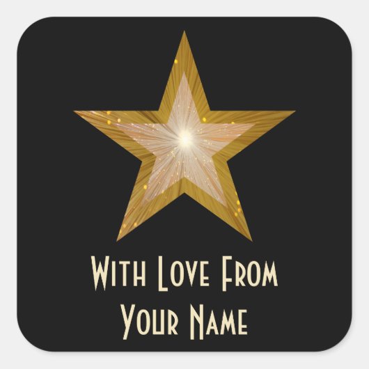 "Gold" Star 'with Love from' vierkante sticker zwa (Voorkant)