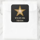 "Gold" Star 'with Love from' vierkante sticker zwa (Tas)