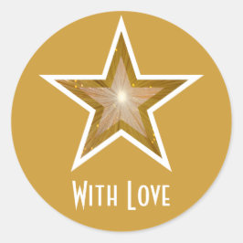"Gold" Star 'With Love' ronde sticker geel