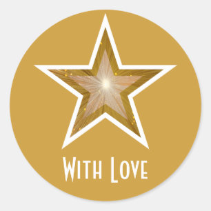 "Gold" Star 'With Love' ronde sticker geel