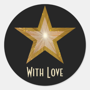 "Gold" Star 'with Love', ronde sticker zwart