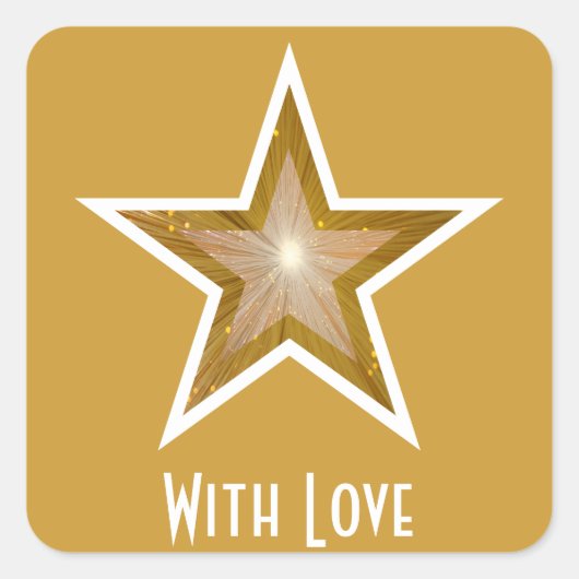"Gold" Star 'With Love' vierkante sticker geel (Voorkant)
