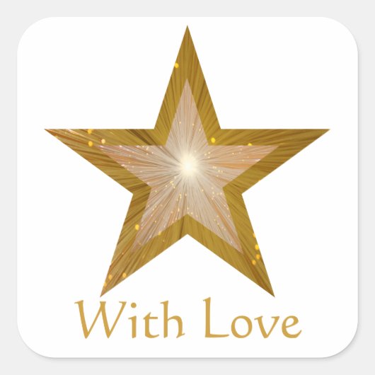 Gold Star 'With Love' vierkante sticker wit (Voorkant)