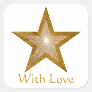 Gold Star 'With Love' vierkante sticker wit