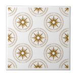 Gold Starburst Medallion gepatterd Tegeltje<br><div class="desc">Het moderne, moderne geometrische patroon van de gouden sterrenburen uit de midden van de eeuw, elk gecentreerd in een complimenteerd klein medaillon; een moderne draai op een retro-design. Eenvoudig, schoon modern design in een gouden en witte kleurenpalet. Creëer uw eigen douanepatroon door een nieuw afbeelding te uploaden, of gebruik de...</div>
