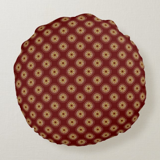 Gold Starburst Medallion Pattern | Bourgogne Rond Kussen (Achterkant)
