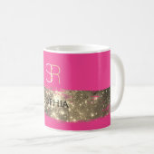 Gold Stardust Brush Stroke Monogram/Naam Diep roze Koffiemok (Voorkant rechts)