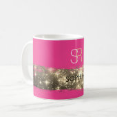 Gold Stardust Brush Stroke Monogram/Naam Diep roze Koffiemok (Voorkant links)