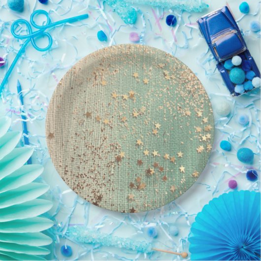 Gold Stardust op Zee Green Papieren Bordje (Feest)