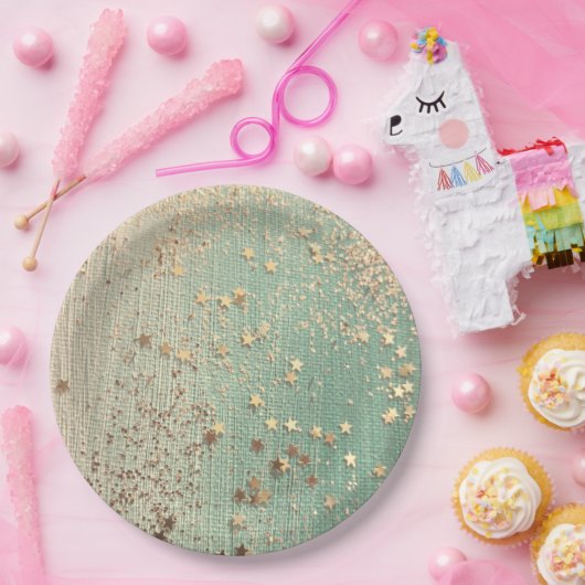 Gold Stardust op Zee Green Papieren Bordje (Feest)