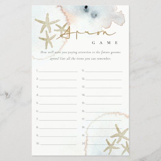 Gold Starfish Apron Memory Bridal Shower Game Flyer (Voorkant)