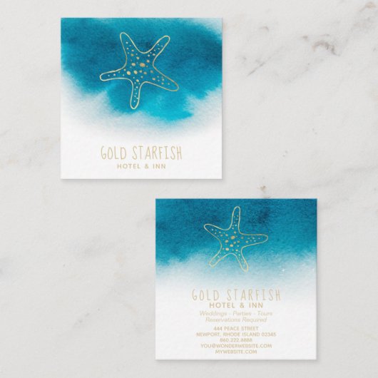 *~* Gold STARFISH Beach Ocean Zee White Blauwgroen Vierkante Visitekaartje (Voorkant / Achterkant)