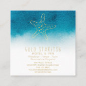 *~* Gold STARFISH Beach Ocean Zee White Blauwgroen Vierkante Visitekaartje (Achterkant)