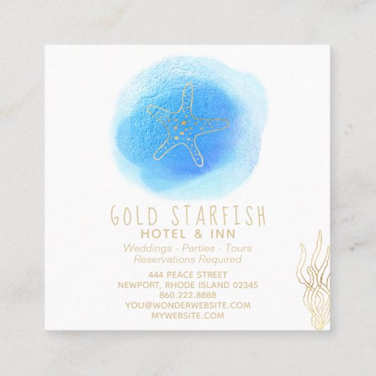 *~* Gold STARFISH Beach Ocean Zee White Blue Blob Vierkante Visitekaartje (Achterkant)