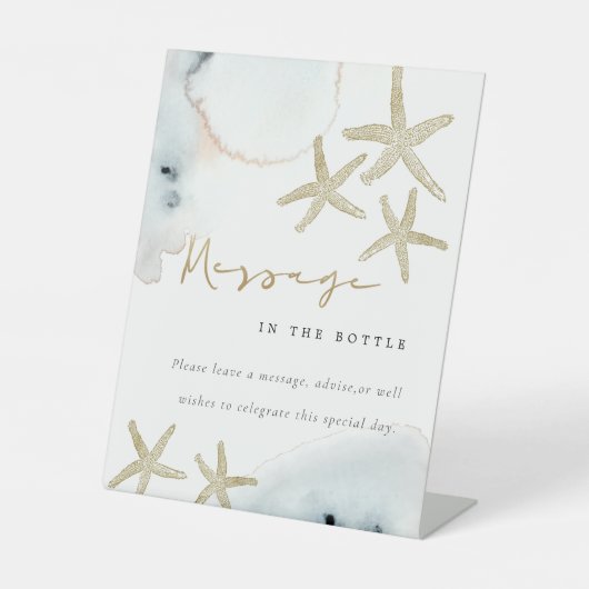 Gold Starfish Bericht in het Vrijgezellenfeest Reclamebord Met Voetstuk (Voorkant)