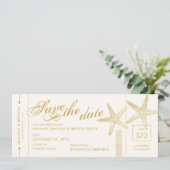 Gold Starfish boarding Pass Airplane Ticket Save The Date (Staand voorkant)