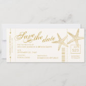 Gold Starfish boarding Pass Airplane Ticket Save The Date (Voorkant)