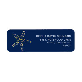 Gold Starfish Dark Blue Ocean Return Address Label