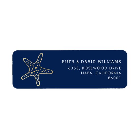 Gold Starfish Dark Blue Ocean Return Address Label (Voorkant)