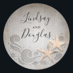 Gold Starfish Nautical Beach Wedding Ronde Sticker<br><div class="desc">Zeesterren paar tropisch strand bruiloft stickers</div>