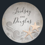 Gold Starfish Nautical Beach Wedding Ronde Sticker<br><div class="desc">Zeesterren paar tropisch strand bruiloft stickers</div>