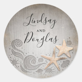 Gold Starfish Nautical Beach Wedding Ronde Sticker