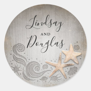 Gold Starfish Nautical Beach Wedding Ronde Sticker