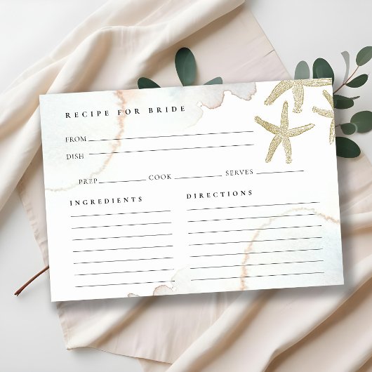 Gold Starfish Recipe For Bride Bridal Shower Card Informatiekaartje