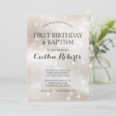 Gold Stars 1st Birthday en Baptism Christening Kaart (Staand voorkant)