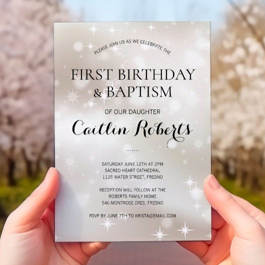 Gold Stars 1st Birthday en Baptism Christening Kaart