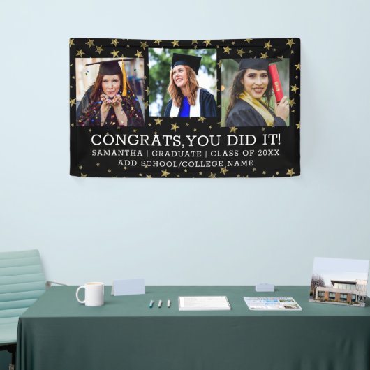 Gold Stars 3 Photo Collage Congrates Afstuderen zw Spandoek (Beurs)