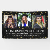 Gold Stars 3 Photo Collage Congrates Afstuderen zw Spandoek (Horizontaal)