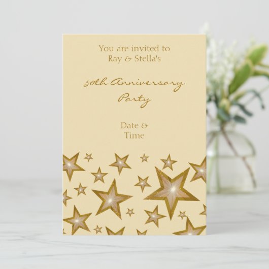 Gold Stars '50e Jubileum' verticale crème Kaart (Staand voorkant)