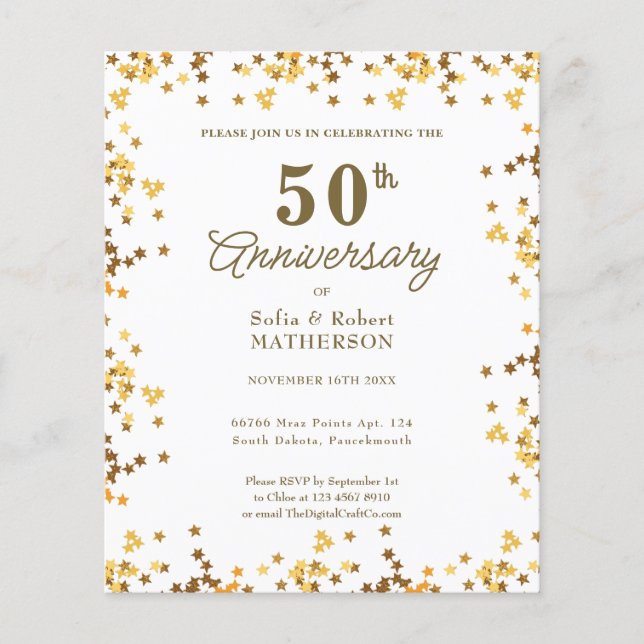 Gold Stars 50th Jubileum Budget Invitation (Voorkant)