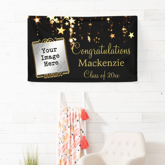 Gold Stars Afstuderen teken w / foto Spandoek (Insitu)