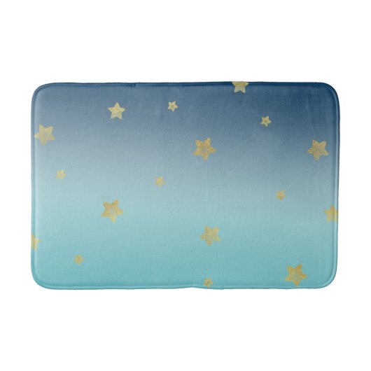Gold Stars Aqua Blue Ombre Badmat (Voorkant)