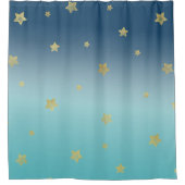 Gold Stars Aqua Blue Ombre Douchegordijn (Voorkant)