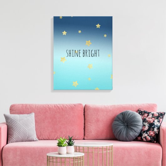 Gold Stars Aqua Blue Ombre gepersonaliseerde prijs Canvas Afdruk (Insitu (Woonkamer))