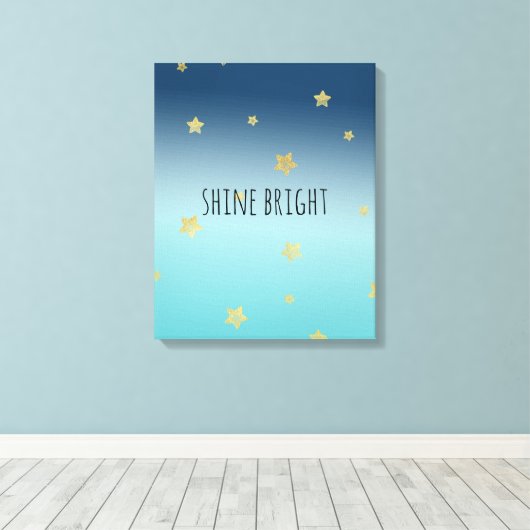Gold Stars Aqua Blue Ombre gepersonaliseerde prijs Canvas Afdruk (Insitu (Houten vloer))
