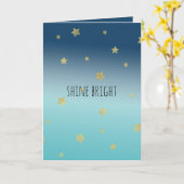 Gold Stars Aqua Blue Ombre gepersonaliseerde prijs Kaart (Gele Bloem)