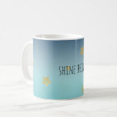 Gold Stars Aqua Blue Ombre gepersonaliseerde prijs Koffiemok (Voorkant links)