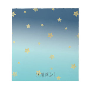 Gold Stars Aqua Blue Ombre gepersonaliseerde prijs Notitieblok