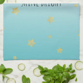Gold Stars Aqua Blue Ombre gepersonaliseerde prijs Theedoek (Gevouwen)