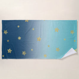 Gold Stars Aqua Blue Ombre Strandlaken