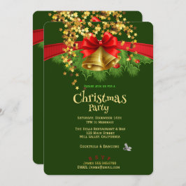 Gold Stars & Bells-uitnodiging voor kerstfeestdage Kaart