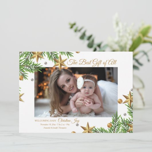 Gold Stars Best Gift Ever Birth Announcement  Aankondiging (Staand voorkant)