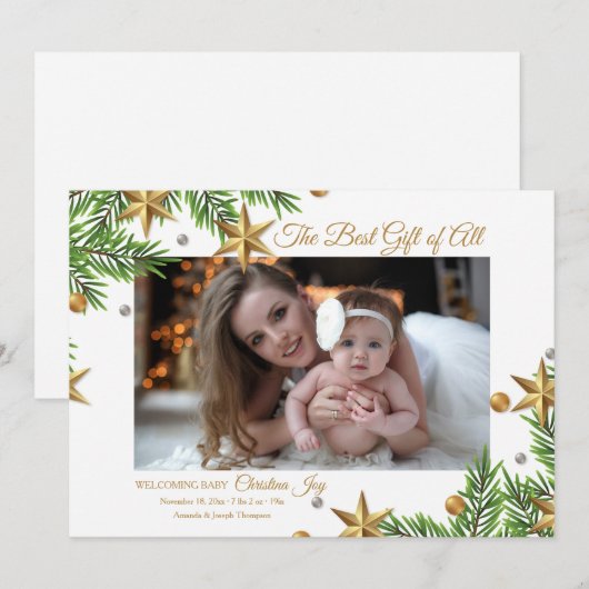 Gold Stars Best Gift Ever Birth Announcement  Aankondiging (Voorkant / Achterkant)