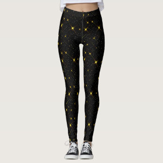Gold Stars Black Sky Trendy Sterrenpatroon Leggings