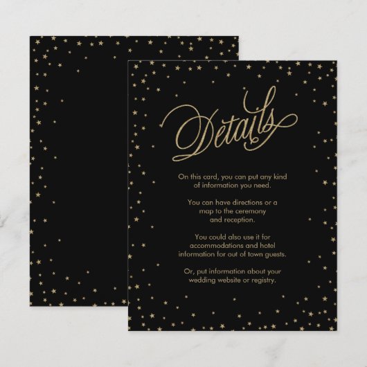 Gold Stars Black Wedding Enclosure Kaart (Voorkant / Achterkant)
